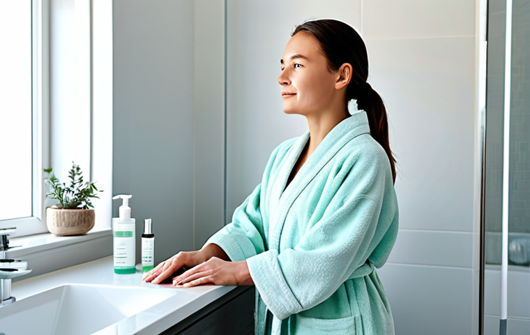 Gentle Skincare Routine**
"A woman with clear, healthy-looking skin is gently cleansing her face with a mild cleansing gel in a bright, minimalist bathroom. She's wearing a comfortable, light-colored robe, fully clothed. Focus on the gentle application and the clean environment. Safe for work, appropriate content, family-friendly, perfect anatomy, correct proportions, well-formed hands, professional lighting, high resolution."
**