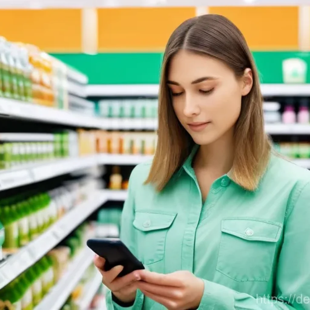 퍼스널 케어 제품의 소비자 환경 의식 변화 - **Prompt 1: Navigating Greenwashing with Digital Help**
    A realistic, well-lit image of an adult ...