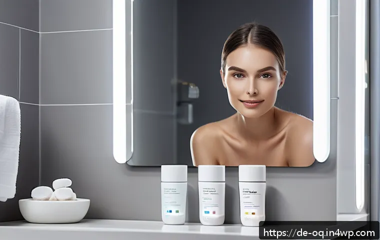 퍼스널 케어 제품의 사용자 경험 향상 전략 - A modern bathroom scene featuring a sleek smart skincare device with integrated sensors and a digita...