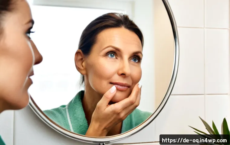 퍼스널 케어 제품의 피부 효과 사례 연구 - Photorealistic dermatology-inspired case study scene in a bright German apartment bathroom, a middle...